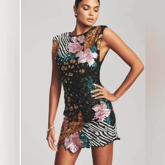 Retrofete Amel Dress Tropical Embellishments 3 Dimensional Handmade S $1095 NEW